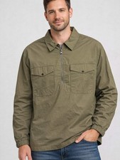 Mens Ex George Khaki Cotton Pocket Front Utility Overshirt Shirt M L XL XXL