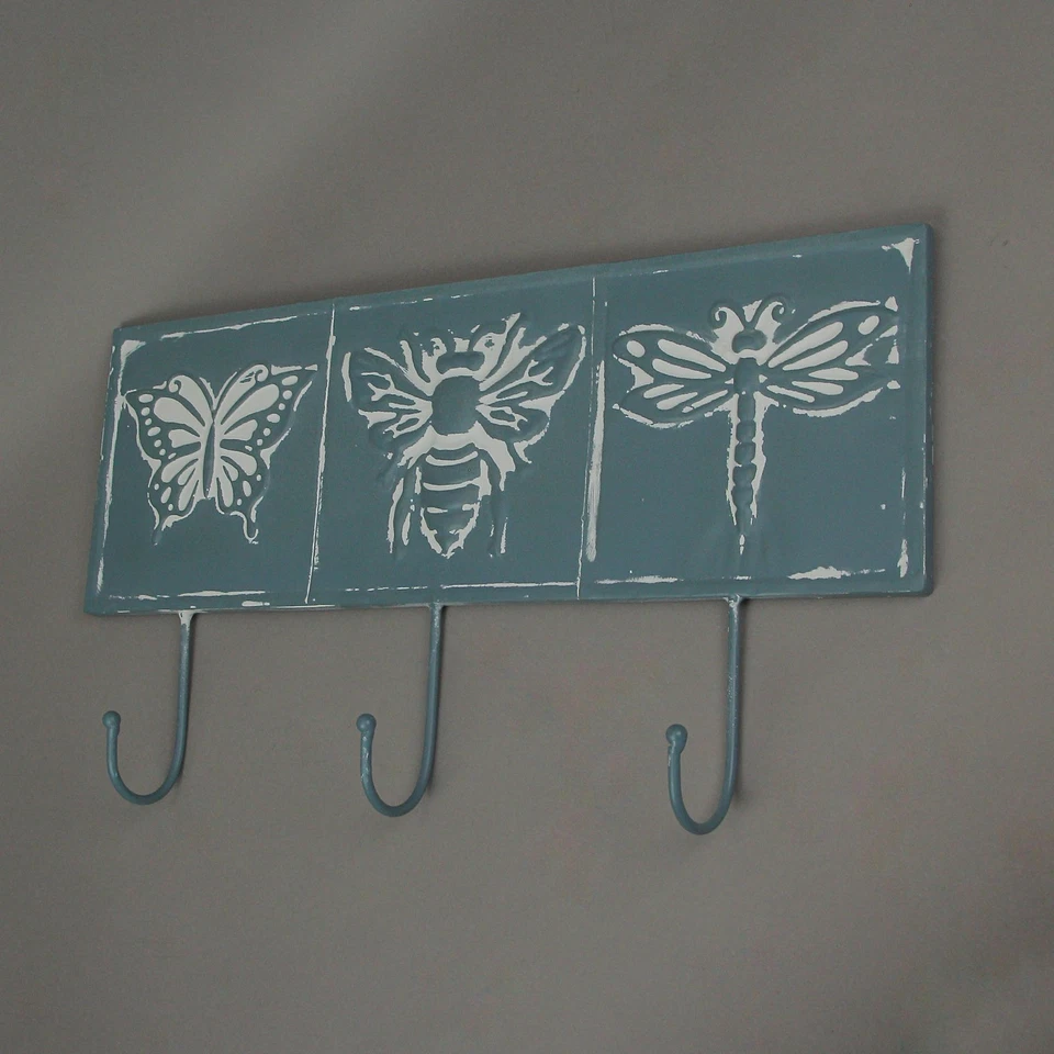 Gancho de pared vintage de metal azul para insectos decorativo colgante abrigo toallero decoración del hogar Foto 2 de 3