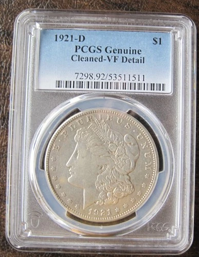 1921-D Morgan Silver Dollar PCGS Genuine Cleaned -VF Detail