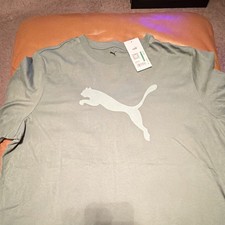 PUMA Men's Gray Cotton Crew Neck Short Sleeve Regular Fit Logo T-Shirt Size L