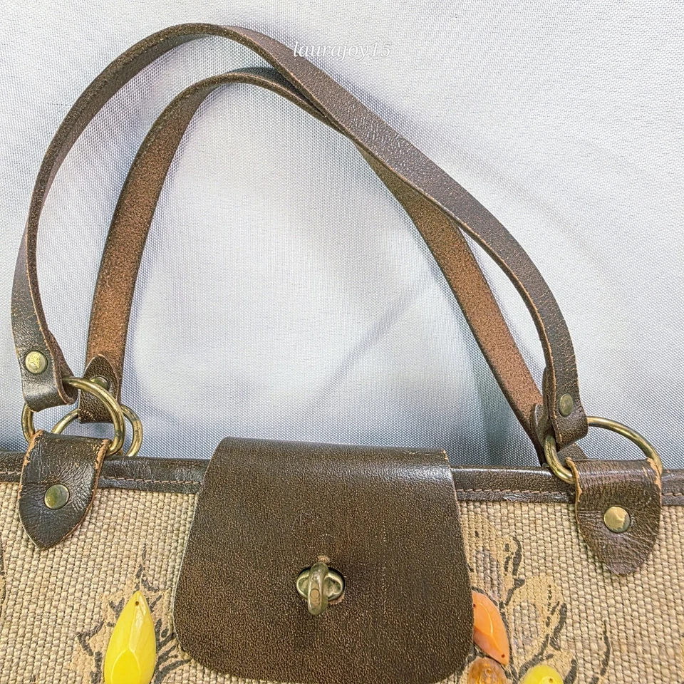 Enid Collins Техаса осень листья наплечная сумка сумочка холст дерева кожи читать - Изображение 4 из 4