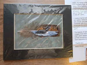 Painted Feather With Loon Mary Gross Artist Niagra Falla NY