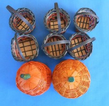 Lot of 8 Mini Small Vintage Wicker Woven Baskets Various Styles Shapes Lids
