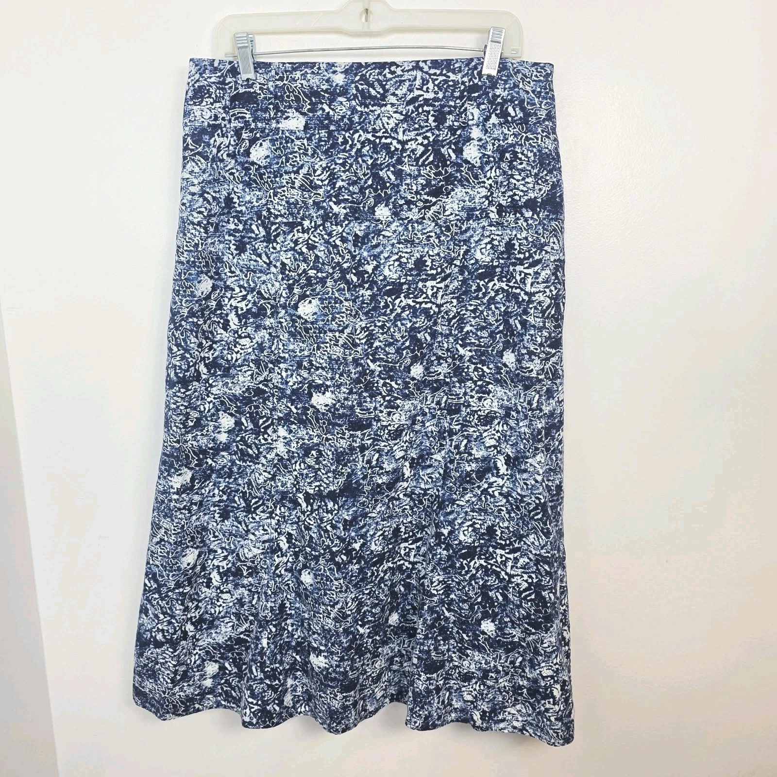 For Cynthia Blue White Linen Blend Coastal Beachy Midi Skirt Size Medium
