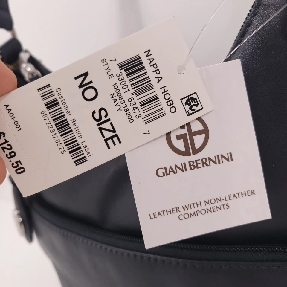 Giani Bernini наппа кожи Hobo темно-синий плеча молнии верхняя Дамская сумка сумка сумка Серебряный кошелек - Изображение 3 из 4