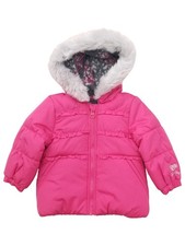 London Fog Infant Girls Pink Gray Hearts Zip Up Warm Jacket w/ Hood  Beanie 18M