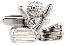 Golf Ball and Clubs Heads Pair Cufflinks in a Presentation Gift Box & Polishi...