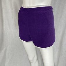 60s 70s purple terry cloth wrap shorts white trim waist 24-28" hippy beach vtg
