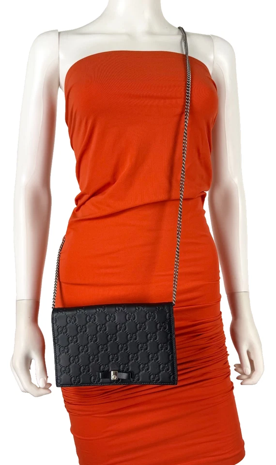 Подлинный черный кожаный мини Guccissima бант подпись бумажник цепочка сумка пыли сумка Gucci - Изображение 3 из 4