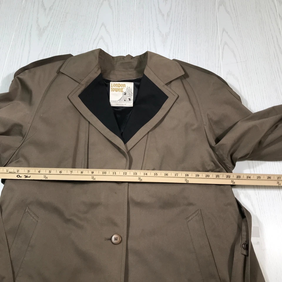 Gabardina clásica vintage London Fog para mujer 12R marrón con cinturón forro de cremallera retro Foto 3 de 4