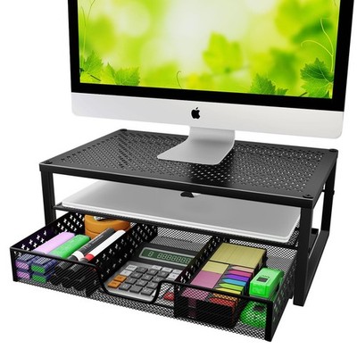 Metal Monitor Stand Riser and Computer Desk Organizer with Drawer for Laptop,...