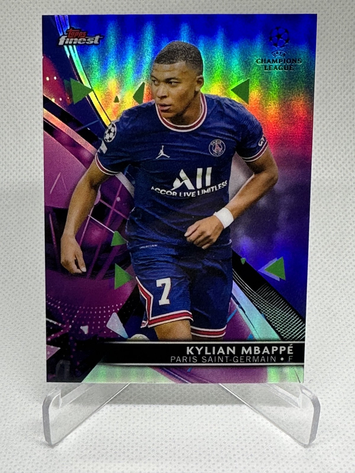 2021-22 Topps Finest UEFA Champions Lg. Kylian Mbappe #50 Purple Refractor /299