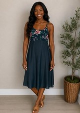 Secret Treasures Black Satin Maxi Satin Nightgown Slip Dress Medium Coquette