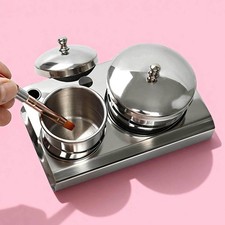 2Pcs Stainless Steel Nail Art Tray, Liquid Container Set with Cups and Lids