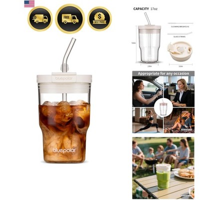 16oz/480ml Iced Coffee Cups With Lids And Straws,Reusable Leakproof Glass Tum...