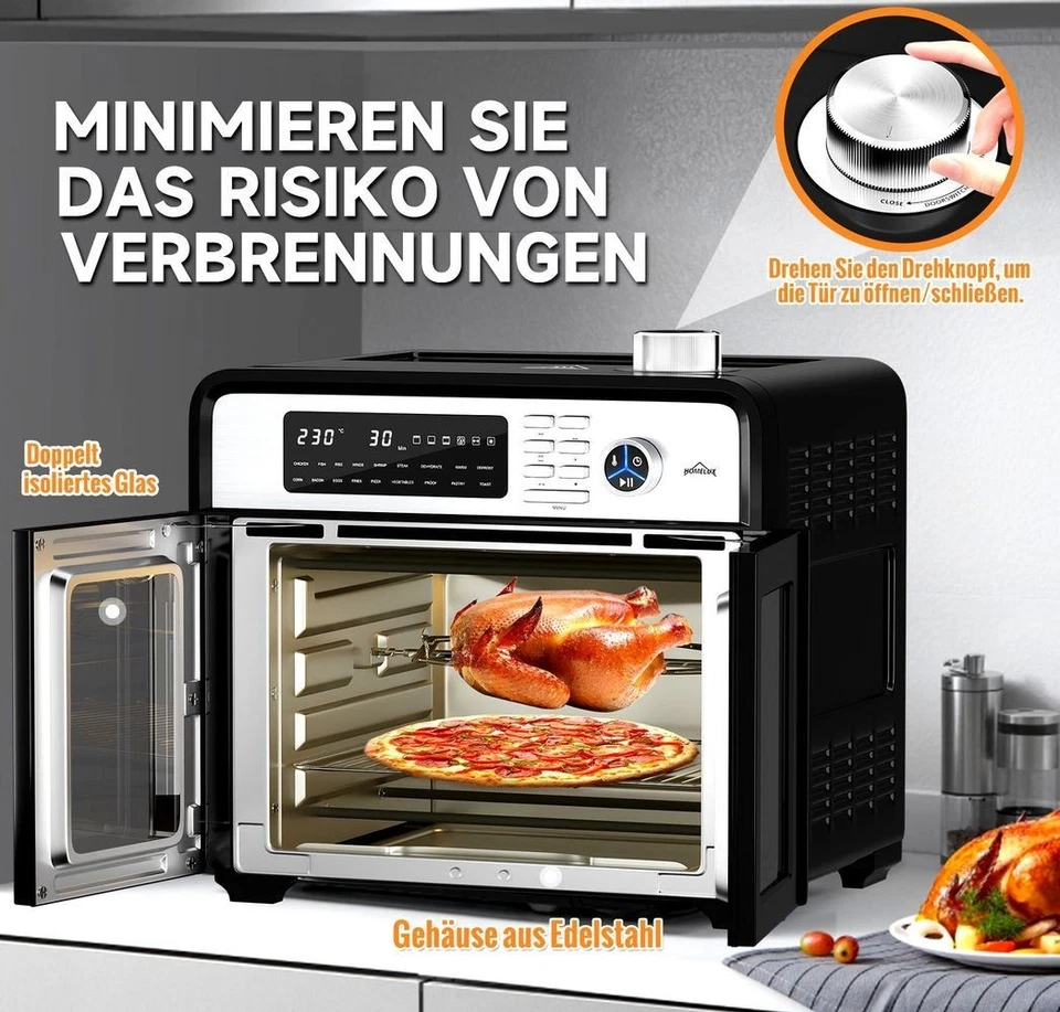 Homelux 28L Heißluft Backofen XXL Fritteuse Umluft 1700W Grill Pizza Drehspieß - Bild 4 von 4