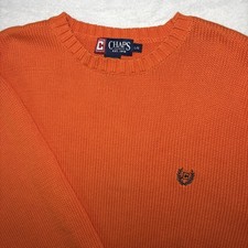 Chaps Men  s L/G Orange Cotton Knit Crewneck Sweater Embroidered Logo Classic Fit