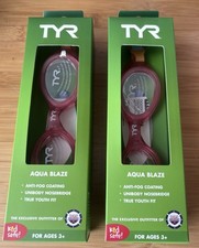 2 New TYR Kids Aqua Blaze Pink Swim Goggles Clear Lenses High Performance