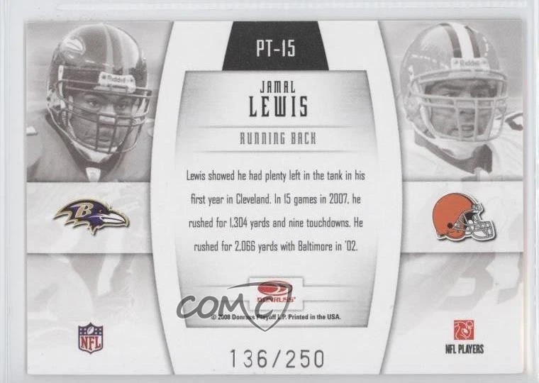2008 Donruss Gridiron Gear Player Timeline Silver /250 Jamal Lewis #PT-15 - Image 2 of 2