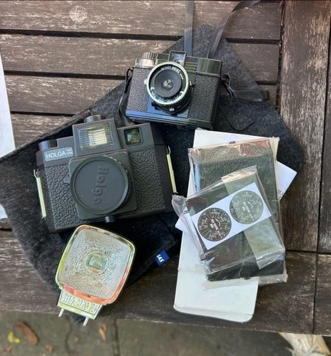 Holga 120 GN Camera Set and DianaF+ camera with flash