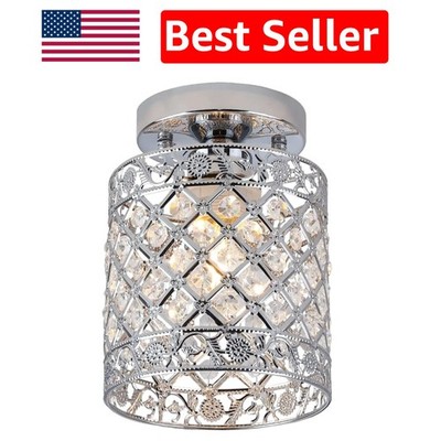 Mini Crystal Chandelier - 6 Inch Flush Mount Light for Hallway & Dining Room