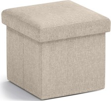 Ornavo Home Small Storage Ottoman Foldable 12" W x L x H, Beige