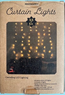 NIB MERKURY INNOVATIONS 96 Cascading WARM WHITE LED Curtain Lights 3.5 ft x 5 ft