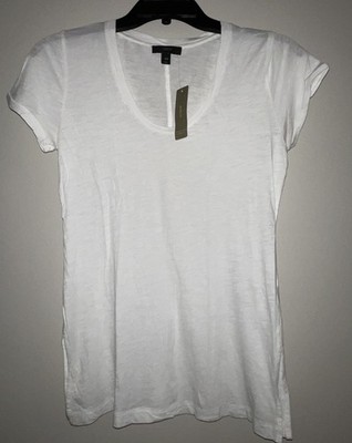 NWT J Crew Sheer White Basic T-Shirt XXS Runs Big V Neck Side Slits C2694