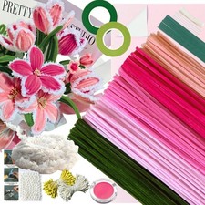 5 Color Pink Pipe Cleaner Flower Kit,300 Pcs Pipe Cleaners for Craft,With 1 Roll