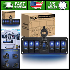 Nilight 6 Gang Rocker Switch Panel with USB Charger Voltmeter, Blue