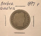 1897 P Barber Quarter - U.S. 25 cents silver coin in circulated condition