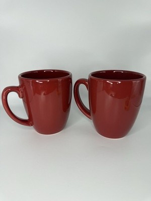 Discontinued Corelle Coordinates Red Stoneware Coffee Mugs   Set of 2
