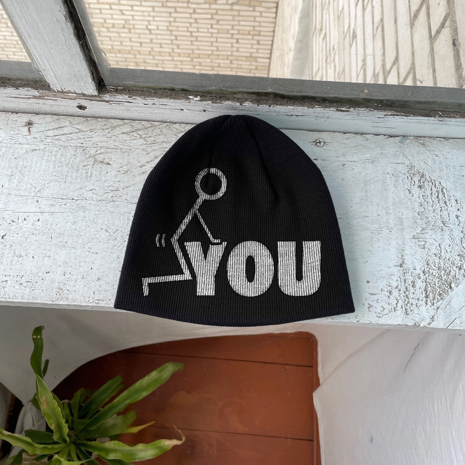 F “YOU” Graphic Beanie Hat Minimalist Y2K Alt Streetwear