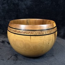 Wooden Wood Bowl Artist Signed Mixed Walnut Hand Turned Signed By Artist Vintage