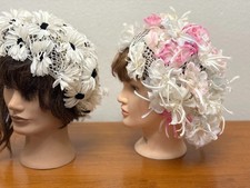 MID CENTURY MILLINARY HAT LOT FLOWERS BLOSSOMS MOD WOW LOT
