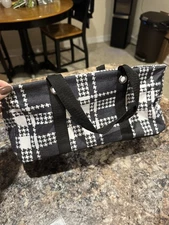 Thirty-One Tiny Utility Tote black and white plaid 