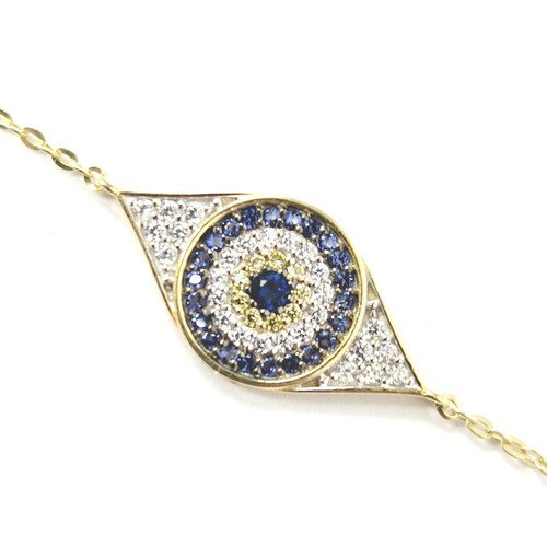9ct Gold Evil Eye Bracelet Blue White & Yellow Zirconia Stones 16-18cm Long 1.2g - Picture 10 of 20