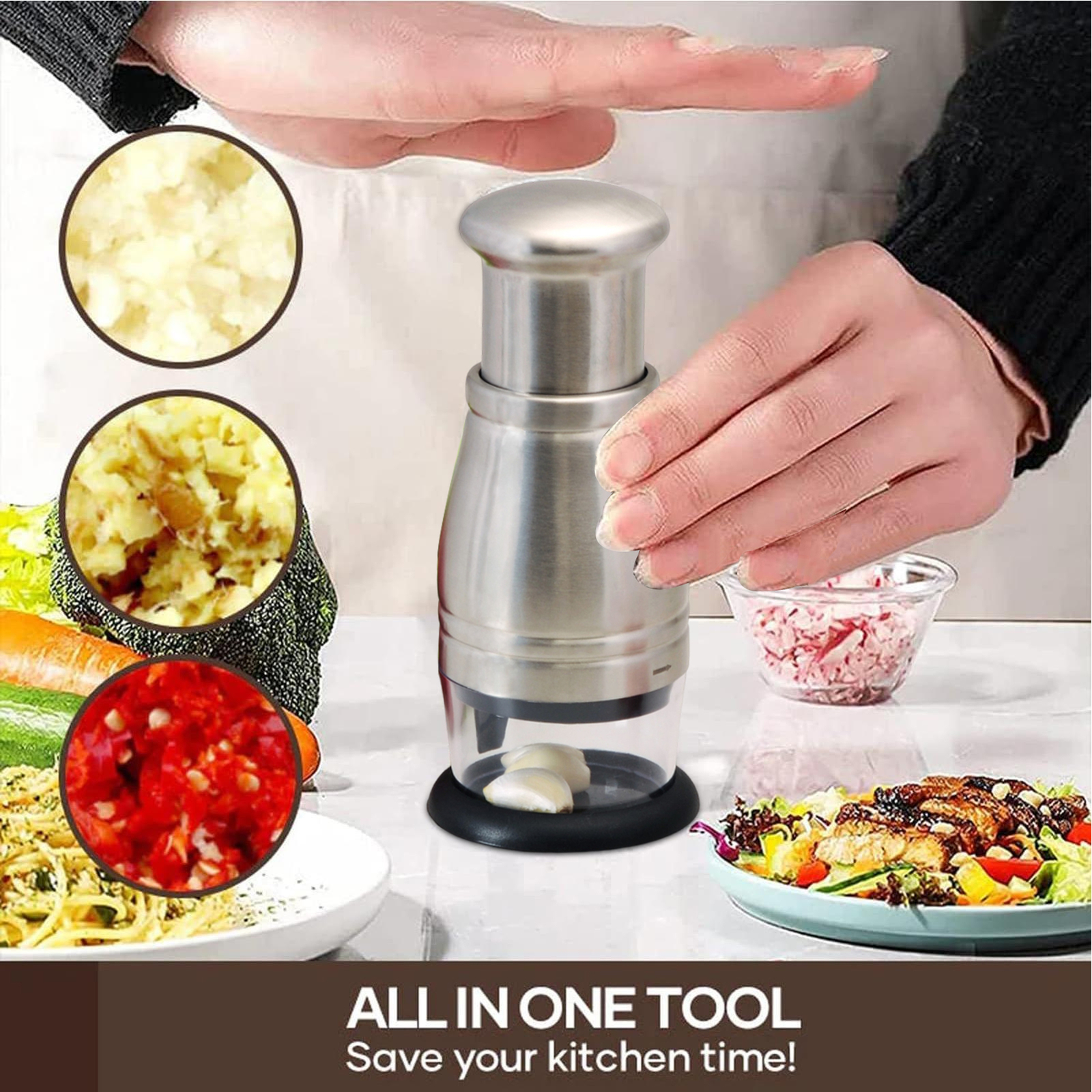 Garlic Onion Press Crusher Mincer Stainless Steel Presser Hand-friendly-image