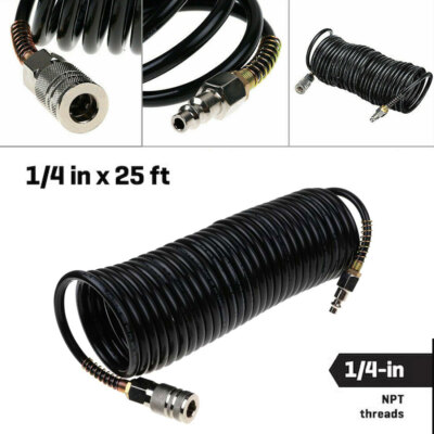 Heavy Duty Coiled Air Hose NPT 1/4'' Polyurethane Air Compressor Coil Hose 25Feet