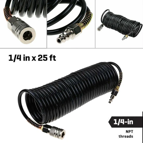 Heavy Duty Coiled Air Hose NPT 1/4" Polyurethane Air Compressor Coil Hose 25Feet