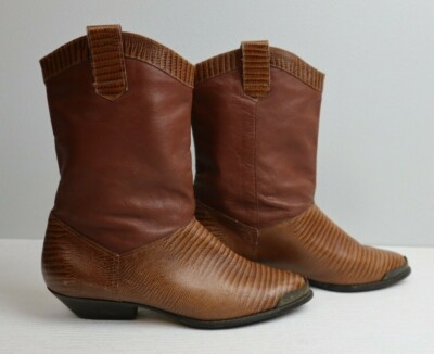 VINTAGE TAN BROWN LEATHER FASHION COWBOY BOOTS SANDRA MILLER SIZE 