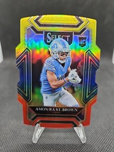 2021 Panini Select #273 Amon-Ra St. Brown Red and Yellow Prizm Die-Cut RC