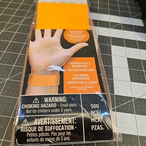 Amscan Tyvek Wristbands Orange 500 count Events Parties Club Numbered New Sealed - 第 1/5 張圖片