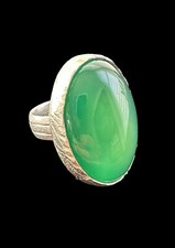 Large Exotic Green Onyx  Sterling Silver 925 Signed Ring