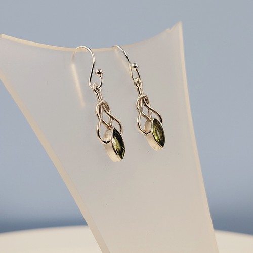 Peridot Celtic Drop-Earrings, Celtic Design, Green Peridot, Semi Precious, - Picture 3 of 4