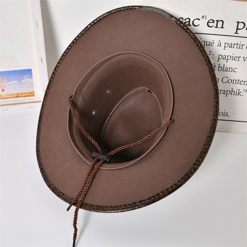 Herren PU Leder Western Cowboy Stil breite Krempe Mütze Outdoor Sonnenhut Unisex - Bild 3 von 15