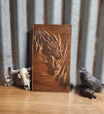 Wicked Dragon clawing out. 3-d illusion Lasered on Birch wood with Polyurethane