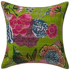 Vinatge Kantha Pillowcase Covers Indian Decorative Green Cushion Cover Throw 16"