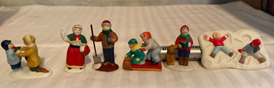 Vtg Lemax Christmas Figures (6) SnowAngel, Boy &Dog Sledders Man &Shovel, & more
