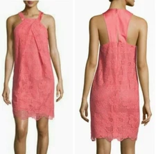 NWT Trina Turk Felisha Dress Women 4 Guava Pink Lace Halter Pockets Resort $298